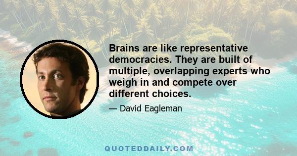 Brains are like representative democracies. They are built of multiple, overlapping experts who weigh in and compete over different choices.