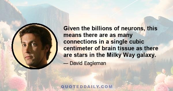 Given the billions of neurons, this means there are as many connections in a single cubic centimeter of brain tissue as there are stars in the Milky Way galaxy.