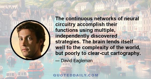 The continuous networks of neural circuitry accomplish their functions using multiple, independently discovered strategies. The brain lends itself well to the complexity of the world, but poorly to clear-cut cartography.