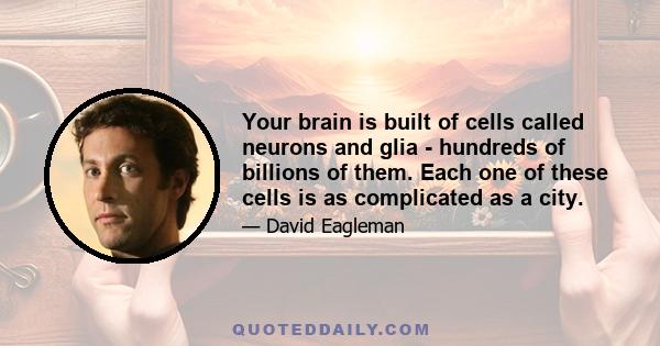 Your brain is built of cells called neurons and glia - hundreds of billions of them. Each one of these cells is as complicated as a city.