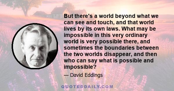 But there's a world beyond what we can see and touch, and that world lives by its own laws. What may be impossible in this very ordinary world is very possible there, and sometimes the boundaries between the two worlds