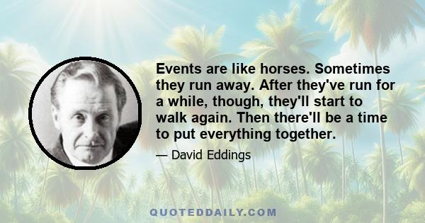 Events are like horses. Sometimes they run away. After they've run for a while, though, they'll start to walk again. Then there'll be a time to put everything together.