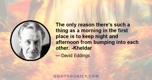 The only reason there's such a thing as a morning in the first place is to keep night and afternoon from bumping into each other. -Kheldar