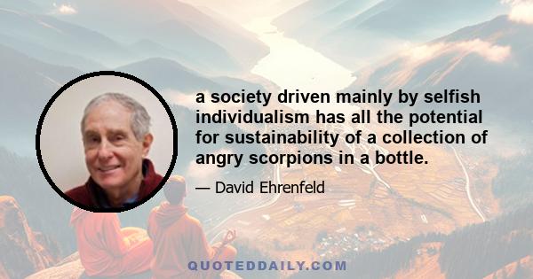 a society driven mainly by selfish individualism has all the potential for sustainability of a collection of angry scorpions in a bottle.