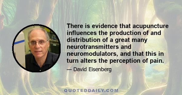 There is evidence that acupuncture influences the production of and distribution of a great many neurotransmitters and neuromodulators, and that this in turn alters the perception of pain.