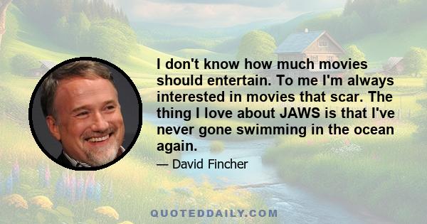 I don't know how much movies should entertain. To me I'm always interested in movies that scar. The thing I love about JAWS is that I've never gone swimming in the ocean again.