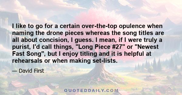 I like to go for a certain over-the-top opulence when naming the drone pieces whereas the song titles are all about concision, I guess. I mean, if I were truly a purist, I'd call things, Long Piece #27 or Newest Fast