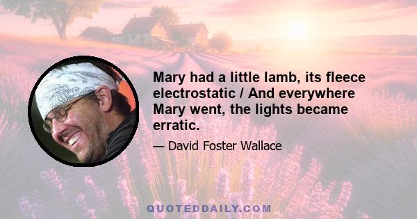 Mary had a little lamb, its fleece electrostatic / And everywhere Mary went, the lights became erratic.