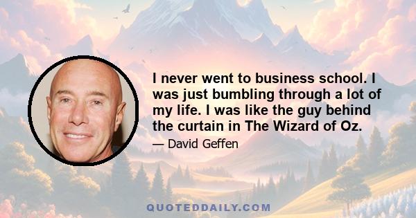 I never went to business school. I was just bumbling through a lot of my life. I was like the guy behind the curtain in The Wizard of Oz.