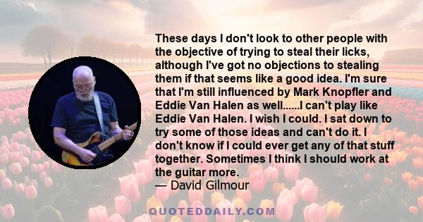 These days I don't look to other people with the objective of trying to steal their licks, although I've got no objections to stealing them if that seems like a good idea. I'm sure that I'm still influenced by Mark