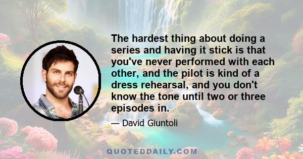 The hardest thing about doing a series and having it stick is that you've never performed with each other, and the pilot is kind of a dress rehearsal, and you don't know the tone until two or three episodes in.