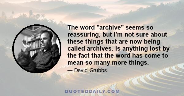 The word archive seems so reassuring, but I'm not sure about these things that are now being called archives. Is anything lost by the fact that the word has come to mean so many more things.