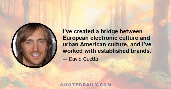 I've created a bridge between European electronic culture and urban American culture, and I've worked with established brands.