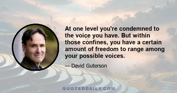 At one level you're condemned to the voice you have. But within those confines, you have a certain amount of freedom to range among your possible voices.