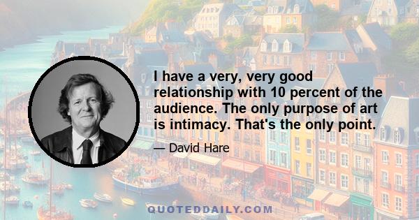 I have a very, very good relationship with 10 percent of the audience. The only purpose of art is intimacy. That's the only point.