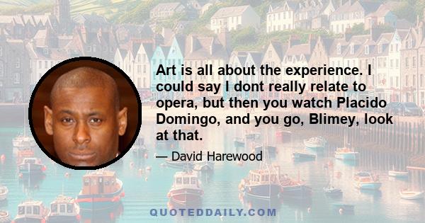 Art is all about the experience. I could say I dont really relate to opera, but then you watch Placido Domingo, and you go, Blimey, look at that.