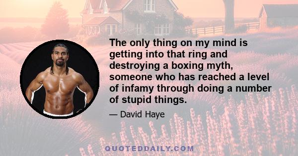 The only thing on my mind is getting into that ring and destroying a boxing myth, someone who has reached a level of infamy through doing a number of stupid things.