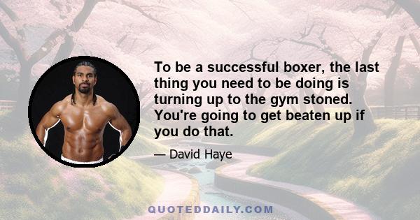 To be a successful boxer, the last thing you need to be doing is turning up to the gym stoned. You're going to get beaten up if you do that.