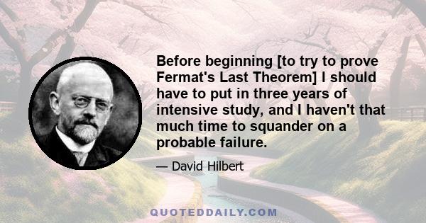 Before beginning [to try to prove Fermat's Last Theorem] I should have to put in three years of intensive study, and I haven't that much time to squander on a probable failure.