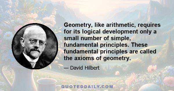 Geometry, like arithmetic, requires for its logical development only a small number of simple, fundamental principles. These fundamental principles are called the axioms of geometry.