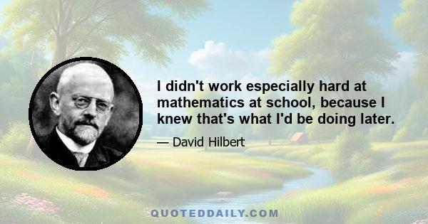 I didn't work especially hard at mathematics at school, because I knew that's what I'd be doing later.