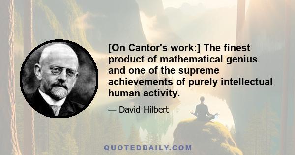 [On Cantor's work:] The finest product of mathematical genius and one of the supreme achievements of purely intellectual human activity.