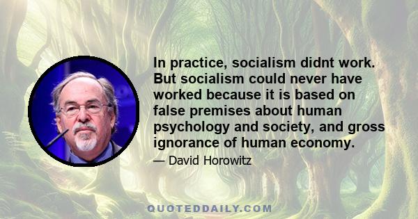 In practice, socialism didnt work. But socialism could never have worked because it is based on false premises about human psychology and society, and gross ignorance of human economy.