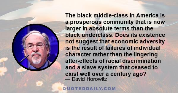 The black middle-class in America is a prosperous community that is now larger in absolute terms than the black underclass. Does its existence not suggest that economic adversity is the result of failures of individual