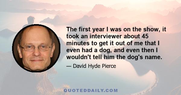 The first year I was on the show, it took an interviewer about 45 minutes to get it out of me that I even had a dog, and even then I wouldn't tell him the dog's name.