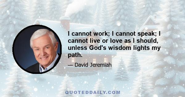 I cannot work; I cannot speak; I cannot live or love as I should, unless God's wisdom lights my path.