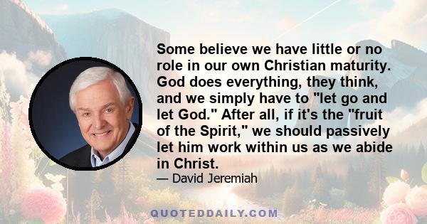 Some believe we have little or no role in our own Christian maturity. God does everything, they think, and we simply have to let go and let God. After all, if it's the fruit of the Spirit, we should passively let him