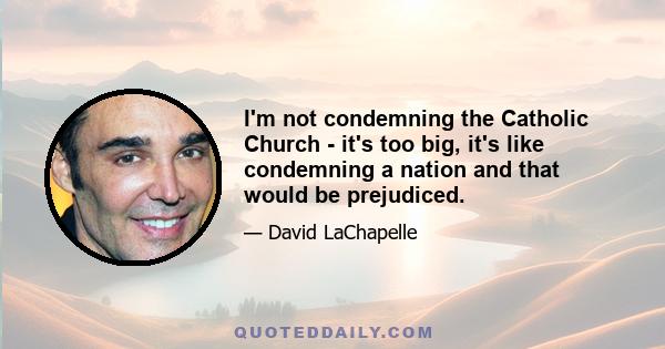 I'm not condemning the Catholic Church - it's too big, it's like condemning a nation and that would be prejudiced.