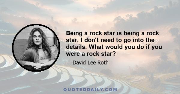 Being a rock star is being a rock star, I don't need to go into the details. What would you do if you were a rock star?