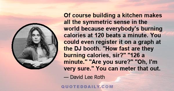 Of course building a kitchen makes all the symmetric sense in the world because everybody's burning calories at 120 beats a minute. You could even register it on a graph at the DJ booth. How fast are they burning