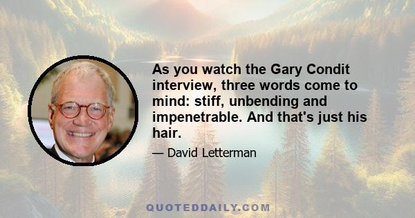 As you watch the Gary Condit interview, three words come to mind: stiff, unbending and impenetrable. And that's just his hair.