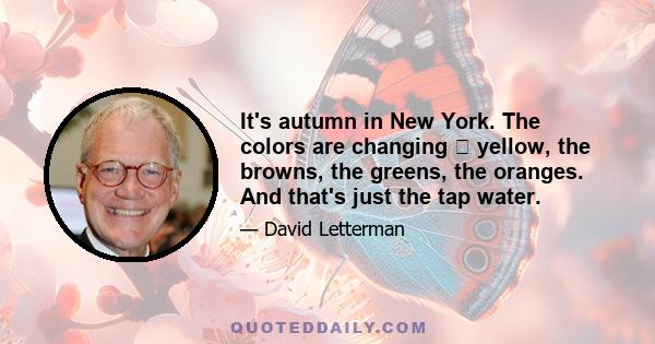 It's autumn in New York. The colors are changing  yellow, the browns, the greens, the oranges. And that's just the tap water.