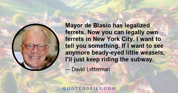 Mayor de Blasio has legalized ferrets. Now you can legally own ferrets in New York City. I want to tell you something. If I want to see anymore beady-eyed little weasels, I'll just keep riding the subway.