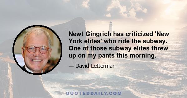 Newt Gingrich has criticized 'New York elites' who ride the subway. One of those subway elites threw up on my pants this morning.