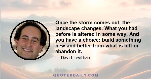 Once the storm comes out, the landscape changes. What you had before is altered in some way. And you have a choice: build something new and better from what is left or abandon it.