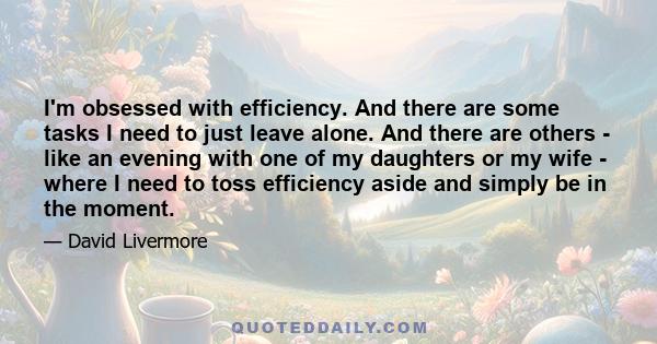 I'm obsessed with efficiency. And there are some tasks I need to just leave alone. And there are others - like an evening with one of my daughters or my wife - where I need to toss efficiency aside and simply be in the