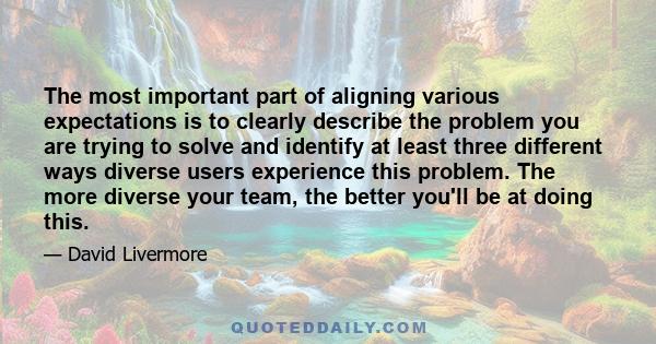 The most important part of aligning various expectations is to clearly describe the problem you are trying to solve and identify at least three different ways diverse users experience this problem. The more diverse your 