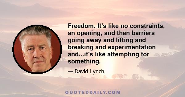 Freedom. It's like no constraints, an opening, and then barriers going away and lifting and breaking and experimentation and...it's like attempting for something.