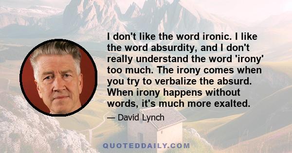 I don't like the word ironic. I like the word absurdity, and I don't really understand the word 'irony' too much. The irony comes when you try to verbalize the absurd. When irony happens without words, it's much more