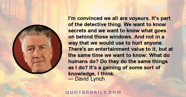 I'm convinced we all are voyeurs. It's part of the detective thing. We want to know secrets and we want to know what goes on behind those windows. And not in a way that we would use to hurt anyone. There's an