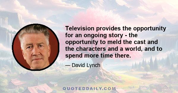 Television provides the opportunity for an ongoing story - the opportunity to meld the cast and the characters and a world, and to spend more time there.