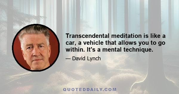 Transcendental meditation is like a car, a vehicle that allows you to go within. It's a mental technique.