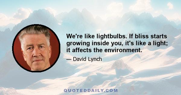 We're like lightbulbs. If bliss starts growing inside you, it's like a light; it affects the environment.