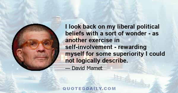 I look back on my liberal political beliefs with a sort of wonder - as another exercise in self-involvement - rewarding myself for some superiority I could not logically describe.