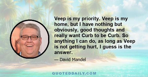 Veep is my priority. Veep is my home, but I have nothing but obviously, good thoughts and really want Curb to be Curb. So anything I can do, as long as Veep is not getting hurt, I guess is the answer.