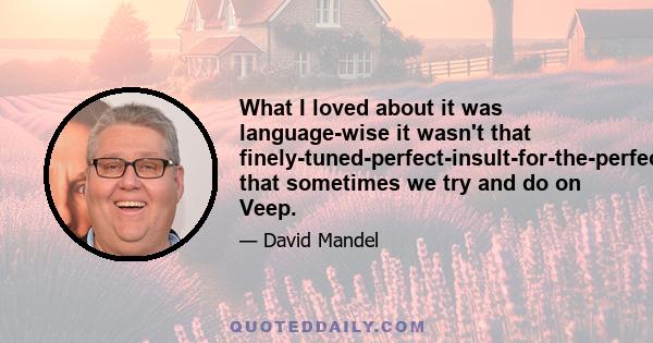 What I loved about it was language-wise it wasn't that finely-tuned-perfect-insult-for-the-perfect-situation that sometimes we try and do on Veep.